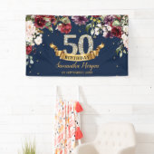 Bohemian boho bordeaux blos roze verjaardagsfeestj spandoek (Insitu)