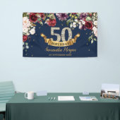 Bohemian boho bordeaux blos roze verjaardagsfeestj spandoek (Beurs)