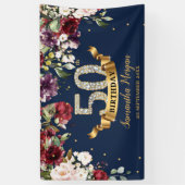 Bohemian boho bordeaux blos roze verjaardagsfeestj spandoek (Verticaal)