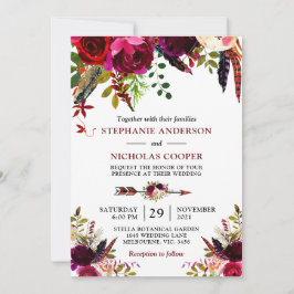 Bohemian boho bordo floral kaart