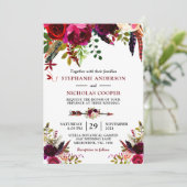 Bohemian boho bordo floral kaart (Staand voorkant)