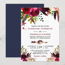 Bohemian boho bordo floral kaart