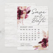 Bohemian Boho Burgundy Red Agenda bewaart de datum Kaart (Voorkant / Achterkant)