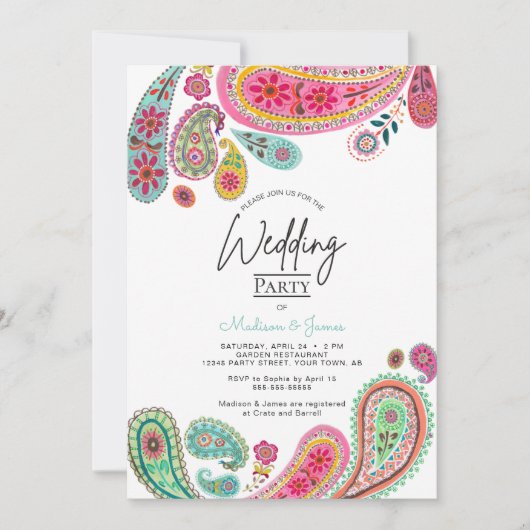 Bohemian Boho Chic roze Indian Paisley Wedding Kaart (Voorkant)