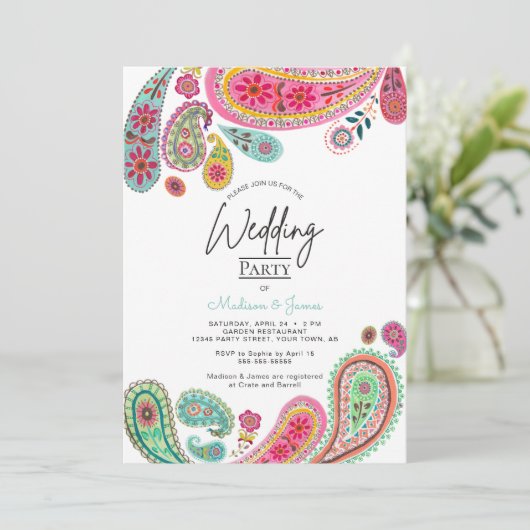 Bohemian Boho Chic roze Indian Paisley Wedding Kaart (Staand voorkant)