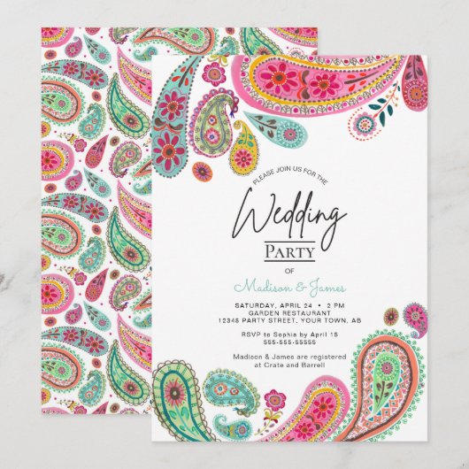 Bohemian Boho Chic roze Indian Paisley Wedding Kaart (Voorkant / Achterkant)