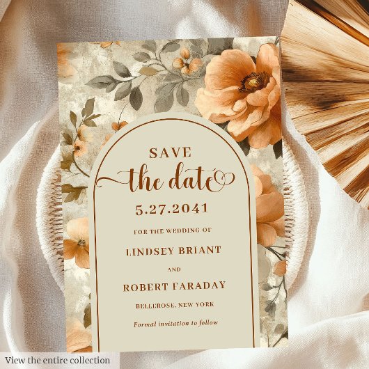 Bohemian Boho Earthy Ivory Sage Floral Save Date Kaart