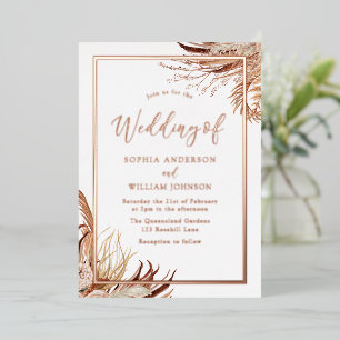 Bohemian Boho Elegant Wedding Roos Gold Folie Uitnodiging