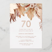 Bohemian Boho Floral 70e verjaardag Roos Gold Folie Uitnodiging (Voorkant)