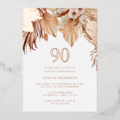 Bohemian Boho Floral 90e verjaardag Roos Gold Folie Uitnodiging (Voorkant)