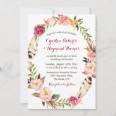 Bohemian Boho Floral Wreath Wedding Invitation Kaart (Voorkant)