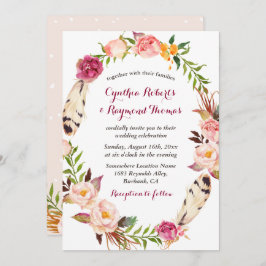 Bohemian Boho Floral Wreath Wedding Invitation Kaart