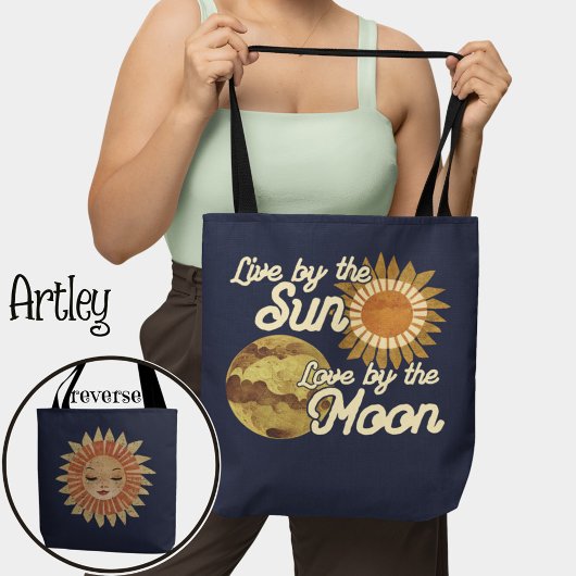 Bohemian Boho Folk Art Moon Zon Hemelse Marine Tote Bag