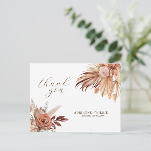 Bohemian Boho herfst Pampas bruiloft dank u Briefkaart (Staand voorkant)