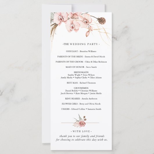 Bohemian Boho Orchid Wedding Ceremony Programme (Achterkant)