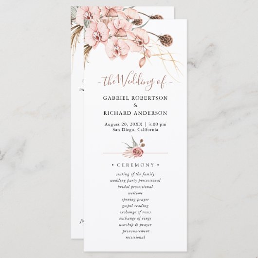Bohemian Boho Orchid Wedding Ceremony Programme (Voorkant / Achterkant)