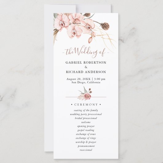 Bohemian Boho Orchid Wedding Ceremony Programme (Voorkant)