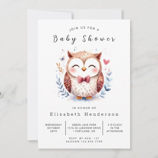 Bohemian Boho Owl Baby shower Kaart (Voorkant)