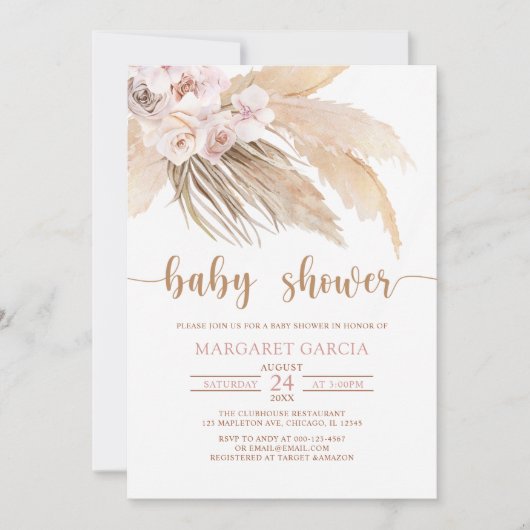 Bohemian Boho Pampas Grass Baby shower Kaart (Voorkant)