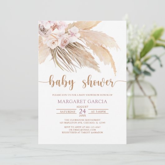 Bohemian Boho Pampas Grass Baby shower Kaart (Staand voorkant)