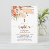 Bohemian boho Pampas Grass Baptisme Invitation Kaart (Staand voorkant)