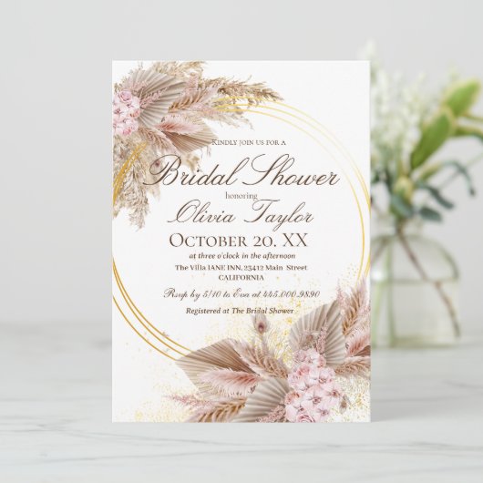 Bohemian Boho Pampas Roze Bloem Vrijgezellenfeest Kaart (Staand voorkant)