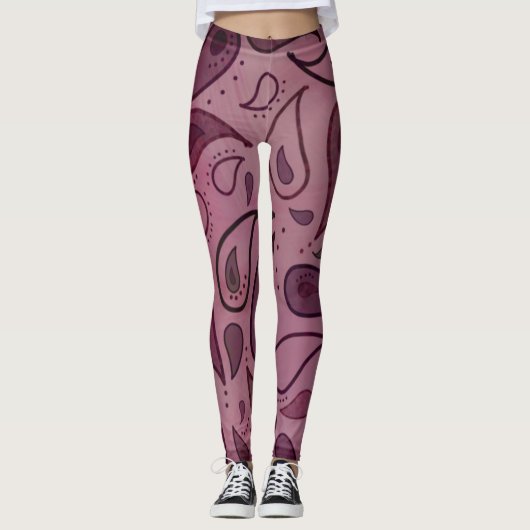 BOHEMIAN BOHO PINK PAISLEY YOGA PANTS LEGGINGS (Voorkant)