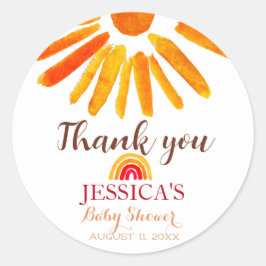 Bohemian Boho Rainbow Sun Baby shower Sinaasappel  Ronde Sticker