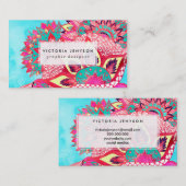 Bohemian boho red blue floral paisley visitekaartje (Voorkant / Achterkant)