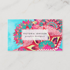 Bohemian boho red blue floral paisley visitekaartje