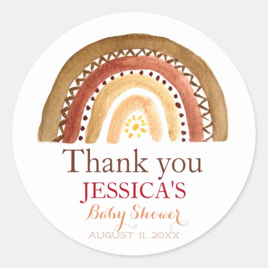 Bohemian Boho Regenboog Baby shower Aardse Schatti Ronde Sticker (Voorkant)