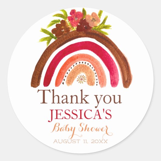 Bohemian Boho Regenboog Baby shower Aardse Schatti Ronde Sticker (Voorkant)