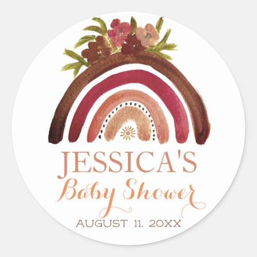 Bohemian Boho Regenboog Baby shower Aardse Schatti Ronde Sticker (Voorkant)