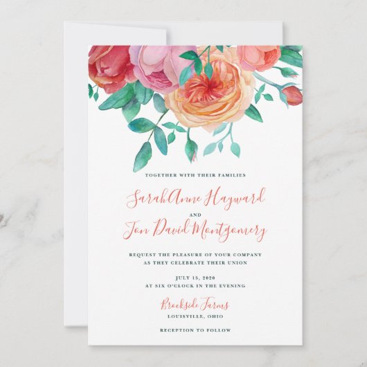 Bohemian Bold Bloemen Bruiloft Uitnodiging (Voorkant)