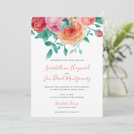 Bohemian Bold Bloemen Bruiloft Uitnodiging (Staand voorkant)