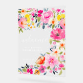 Bohemian bold floral waterverf bruids welkom acryl bord (Hoek)