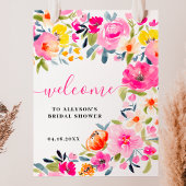 Bohemian bold floral waterverf bruids welkom poster