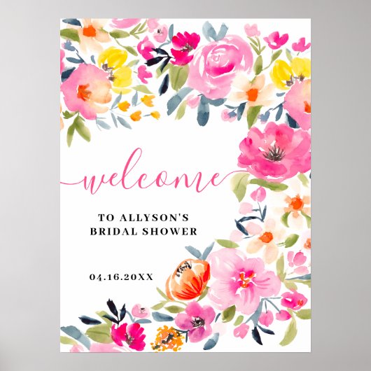 Bohemian bold floral waterverf bruids welkom poster (Voorkant)