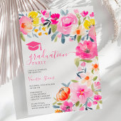 Bohemian bold floral waterverf roze afstuderen kaart