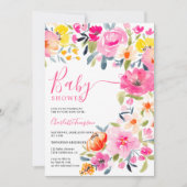 Bohemian bold floral waterverf roze baby shower kaart (Voorkant)