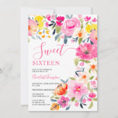 Bohemian bold floral waterverf roze Sweet 16 Kaart (Voorkant)