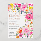 Bohemian bold floral waterverf vrijgezellenfeest folie uitnodiging (Voorkant)