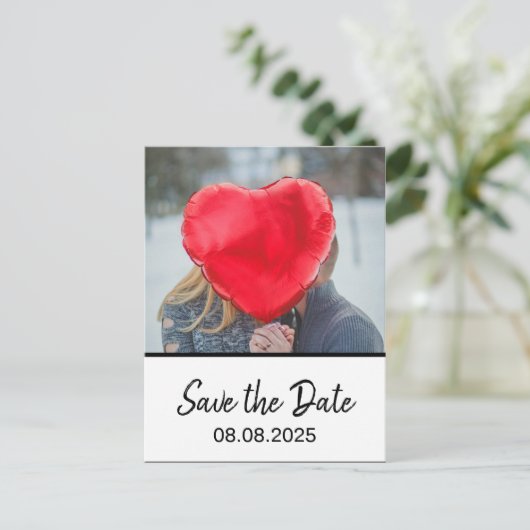 Bohemian Bold Moderne Foto Wit Bewaar de Datum Briefkaart (Staand voorkant)