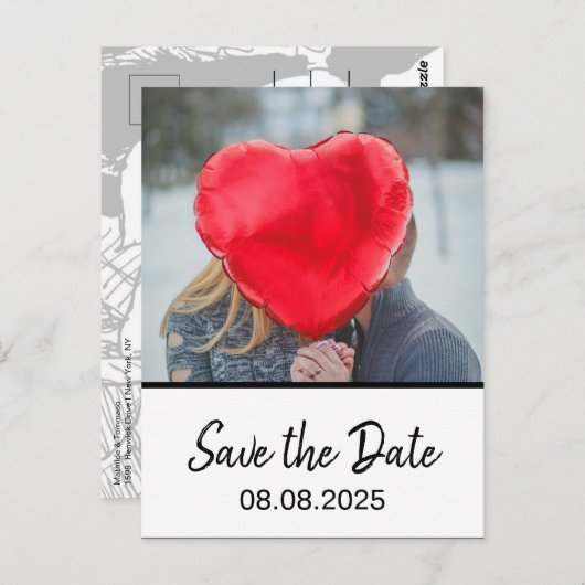 Bohemian Bold Moderne Foto Wit Bewaar de Datum Briefkaart (Voorkant / Achterkant)