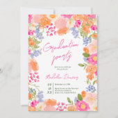 Bohemian bold wilde bloemen foto's afstuderen kaart (Voorkant)