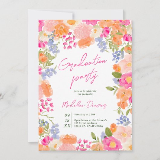 Bohemian bold wilde bloemen foto's afstuderen kaart (Voorkant)