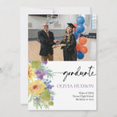 Bohemian bold wilde bloemen foto's chic afstuderen kaart (Voorkant)