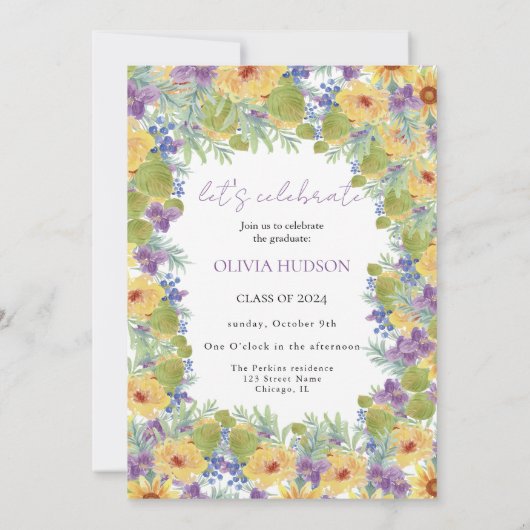 Bohemian bold wilde bloemen foto's chic afstuderen kaart (Achterkant)