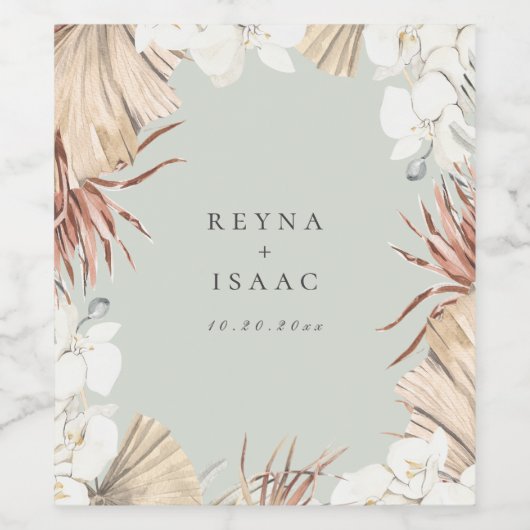 Bohemian Botanical gepersonaliseerd Wijn Etiket (Enkel label)