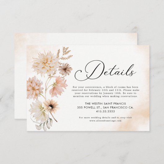 Bohemian Botanical Wedding Details Enclosure Kaart (Voorkant / Achterkant)